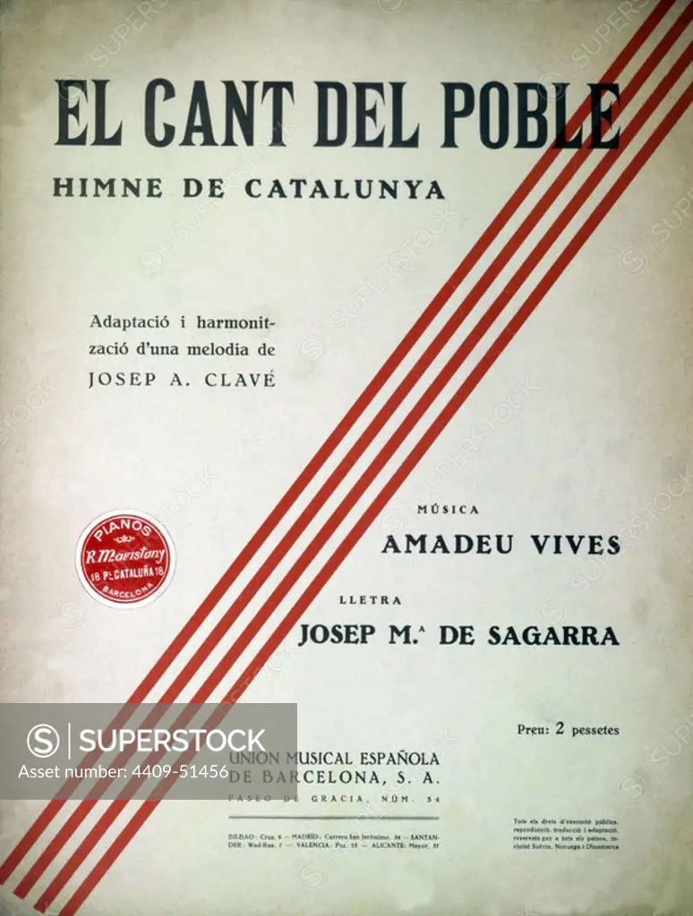 Cubierta de la melodia "El Cant del Poble"; Música de Vives, Amadeu; Armonización de una melodia de Clavé, Josep A.; Editada en Barcelona.
