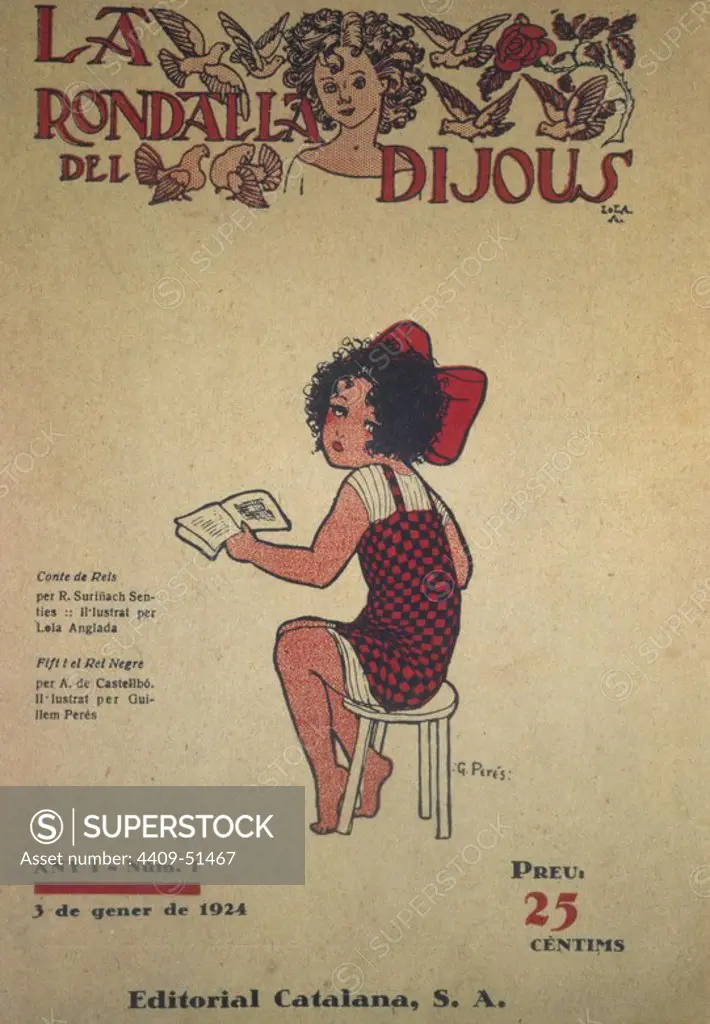 Portada de la revista infantil 'La Rondalla dels Dijous', dirigida por Josep Massó i Ventos. Nº 1 del 3 de enero de 1924, Barcelona (Editorial Catalana S.A.).