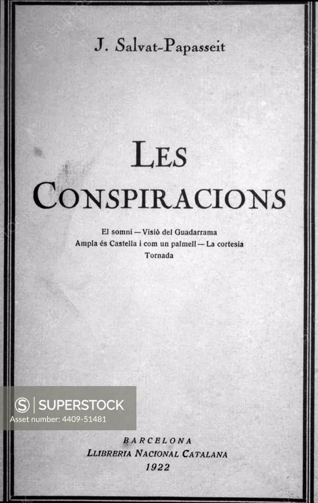 Portada de la obra "Conspiracions" de Joan Salvat-Papasseit. Editado por Llibreria Nacional Catalana, Barcelona, 1922.