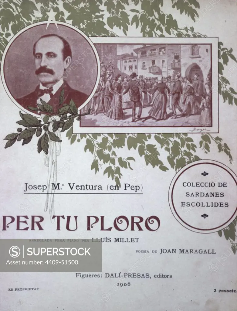 Portada de la sardana "Per tu ploro", compuesta por el maestro Ventura, Josep Mª (Pep Ventura); Letra de Maragall, Joan; Año 1906.