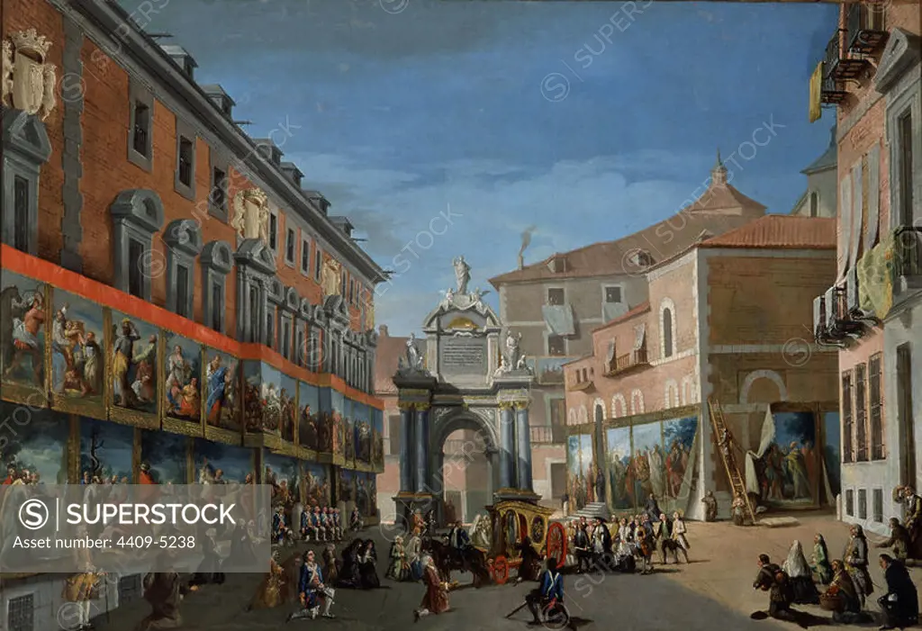The Arch of Triumph of St. Mary in the Main Street of Madrid - 18th century - oil on canvas - 112X163 cm. Author: LORENZO QUIROS. Location: MUSEO DE HISTORIA-PINTURAS. SPAIN. CARLOS III.
