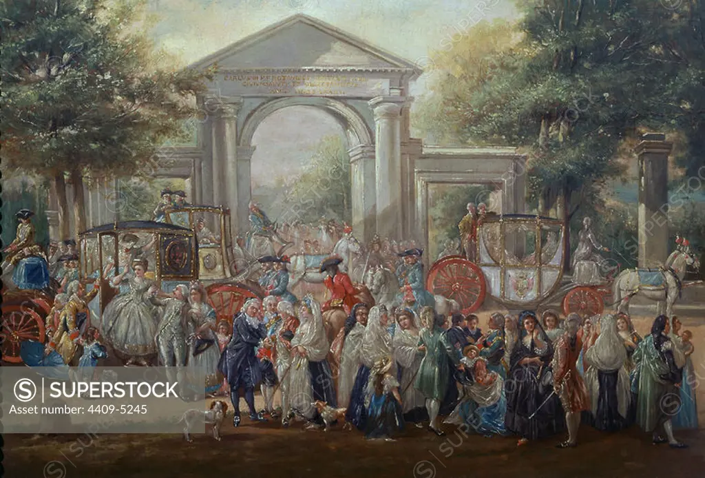 Celebration in the Botanic Garden. 18th century. Spanish Rococo. Madrid, Lazaro Galdiano museum. Author: LUIS PARET Y ALCAZAR (1746-1799). Location: MUSEO LAZARO GALDIANO-COLECCION. MADRID. SPAIN.