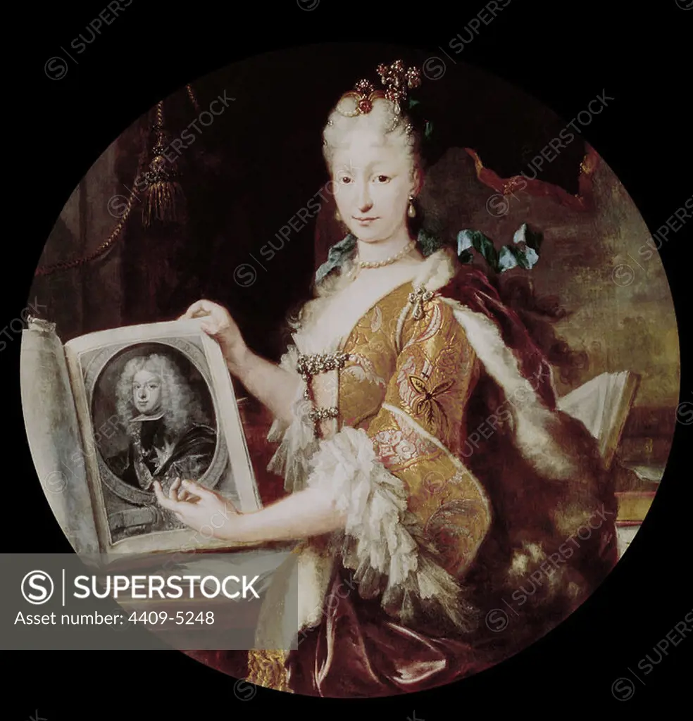 'Portrait of Elisabeth Farnese', 1727, Oil on canvas. Author: MIGUEL JACINTO MELÉNDEZ. Location: BIBLIOTECA NACIONAL-COLECCION. MADRID. SPAIN. ELISABETH FARNESE. FELIPE V DE BORBON 2ª ESPOSA.