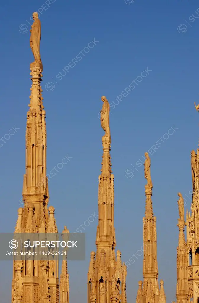 Italy. Milan. Cathedral. Gothic. 14th century. Statues in the spire.