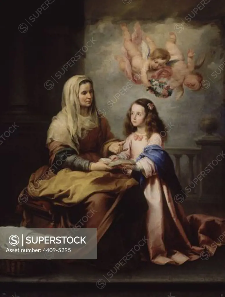 Ste Ann and the Education of the Virgin. Sta Ana y la Virgen. 1655. Oil on canvas (219 x 165). Spanish baroque. Madrid, Prado museum. Author: MURILLO BARTOLOME. Location: MUSEO DEL PRADO-PINTURA, MADRID, SPAIN.