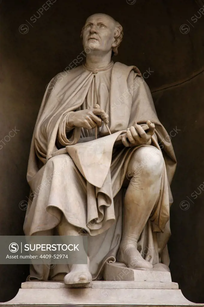 BRUNELLESCHI, Filippo (Florencia, 1377-Florencia, 1446). Escultor italiano. Estatua con la representación de Brunelleschi. FLORENCIA. La Toscana. Italia.