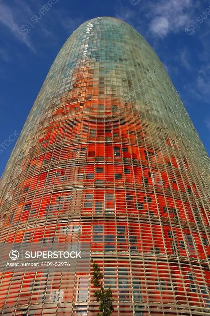 Agbar Tower. 2005. Built by Jean Nouvel and B720 architectural firm. Exterior. Barcelona. Spain.