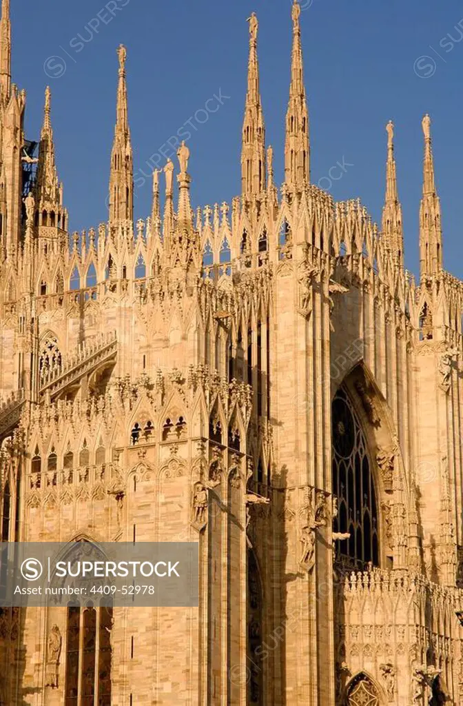 Italy. Milan Cathedral. Gothic. 14th century. Exterior. Detail.
