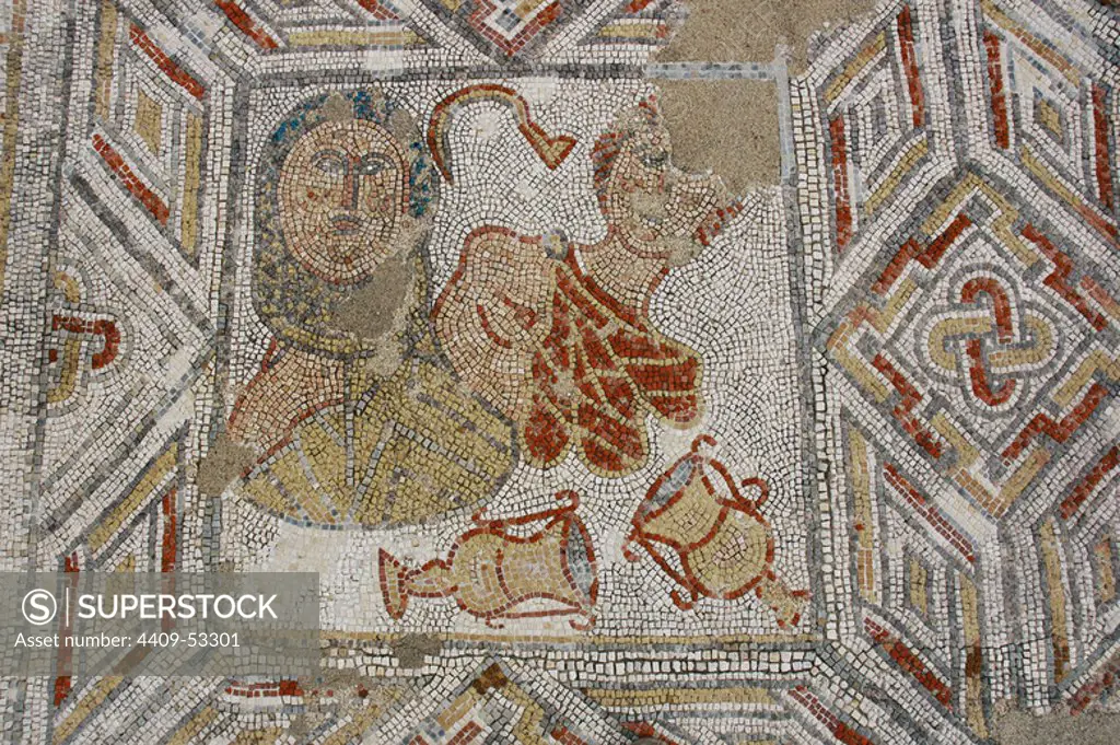 Portugal. Roman ruins of Villa Cardillio. 1st-4th centuries AD. Detail of a mosaic. Environs of Torres Novas.