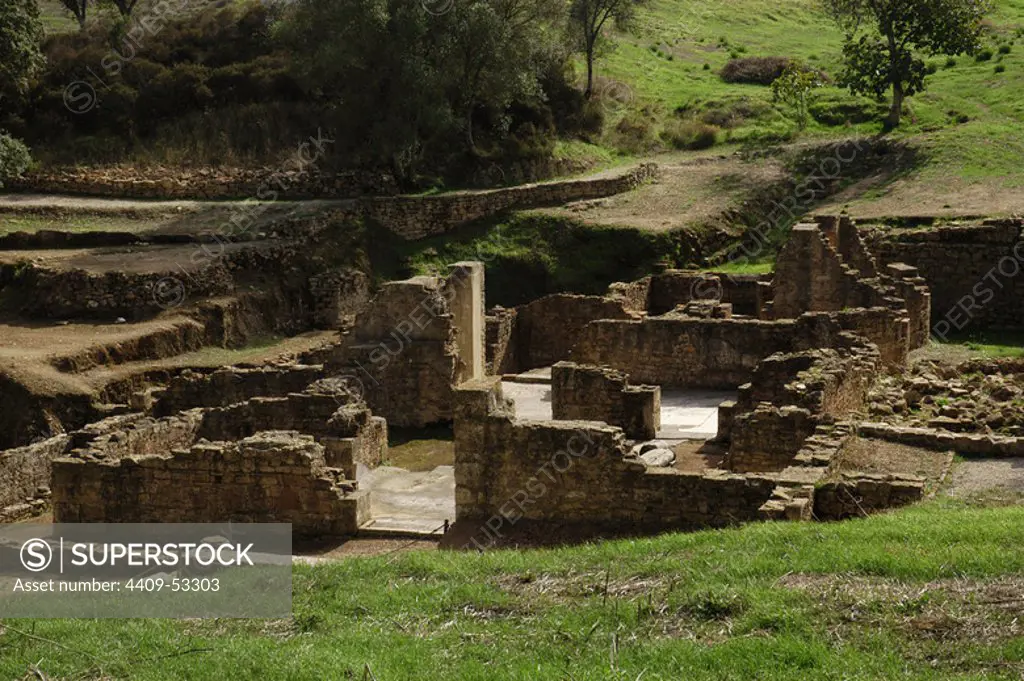 Portugal. Roman ruins of Miróbriga. Ancient Lusitanian settlement whose present-day ruins are dated to the Roman period, between the 1st and 4th centuries. West Baths, 2nd century. Surrounding area of Santiago do Cacém. Alentejo Region.