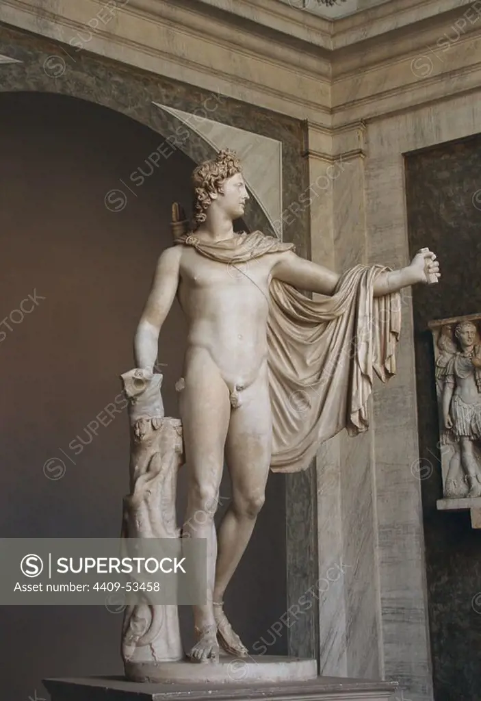 Greek Art. Apollo Belvedere. Ca. 120-140. Roman copy of Greek bronze original of ca. 350-325 BC. Marble. Attributed to Leochares. Vatican Museums. Rome. Italy.