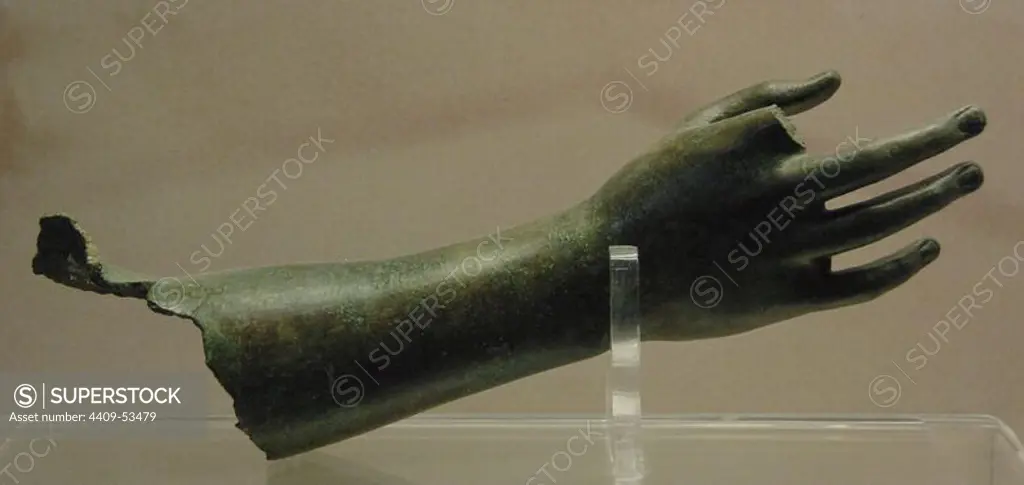 Greek Art. 3rd-1st century BCE. Right forearm belonging to a bronze statue of a woman. Archaeological Museum of Olympia. Greece.