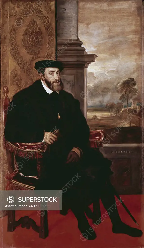 Portrait of Charles V in 1548. Munich, Altepinakothek (Old Art Gallery). Author: TIZIANO VECELLIO DE GREGORIO-TICIANO-. Location: ALTE PINAKOTHEK. MUNICH. GERMANY. CARLOS V (CARLOS I). Charles I (V of the Holly Roman Empire).