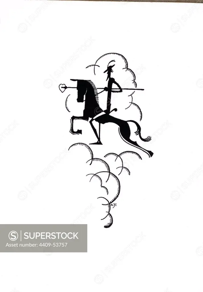 Anagrama para la edición del libro Don Quichote, de Miguel de Cervantes Saavedra (Alcalá de Henares, 1547-Madrid, 1616). Editado en Zutphen (Países Bajos), año 1930. Author: Albert Hahn jr.
