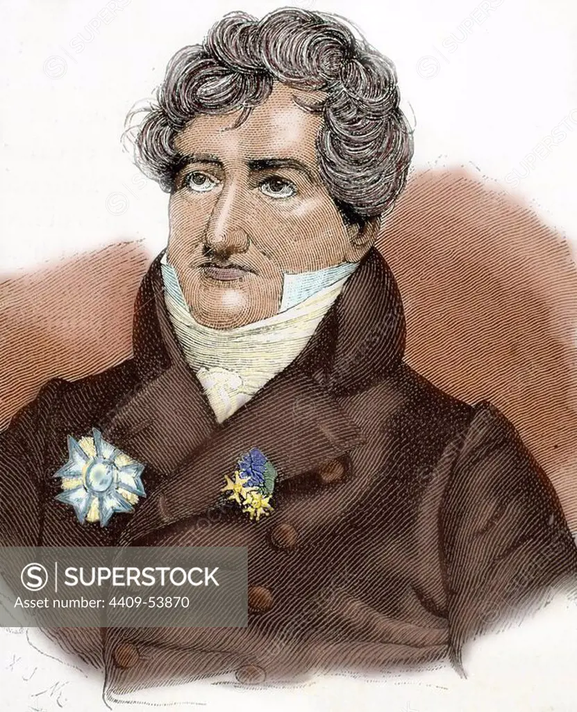 CUVIER, Georges (1769-1832). French naturalist. Engraving by A. Closs. Colored.