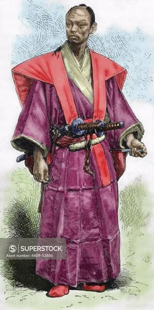 Japan. Taikun officer. Colored engraving from 1882.