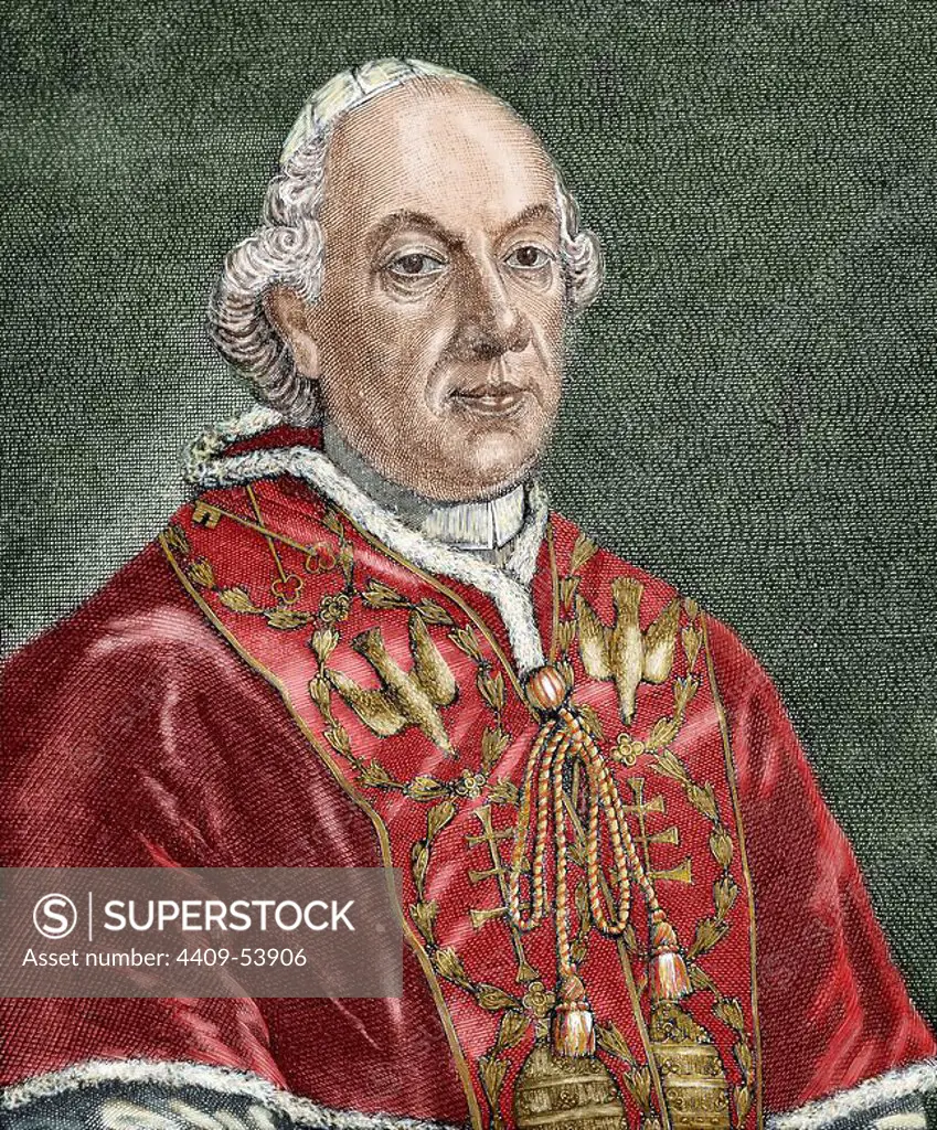Pius VI (1717-1799). Italian pope, born Giannangelo Braschi. Elected in 1775. Colored engraving by R. Cremer.