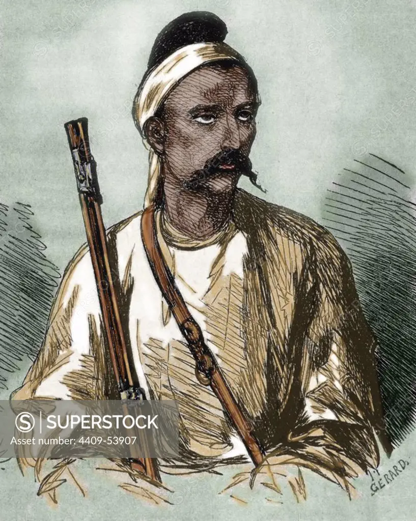 India. Sepoy Rebellion (1857). India revolution that erupted as a reaction against British colonial policy. In 1857 the sepoys revolted and deprived of all authority to the East India Company (1858). Sepoy. Colored engraving.