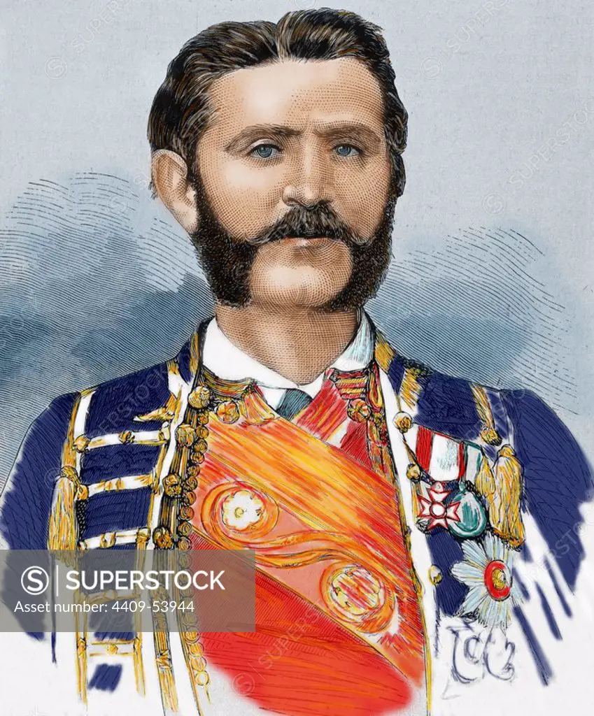 Nicholas I (1841- 1921). Prince (1860-1910) and King of Montenegro (1910-1918). Acceded to the throne after the murder of his uncle Danilo I (1860). Colored engraving. 1875.