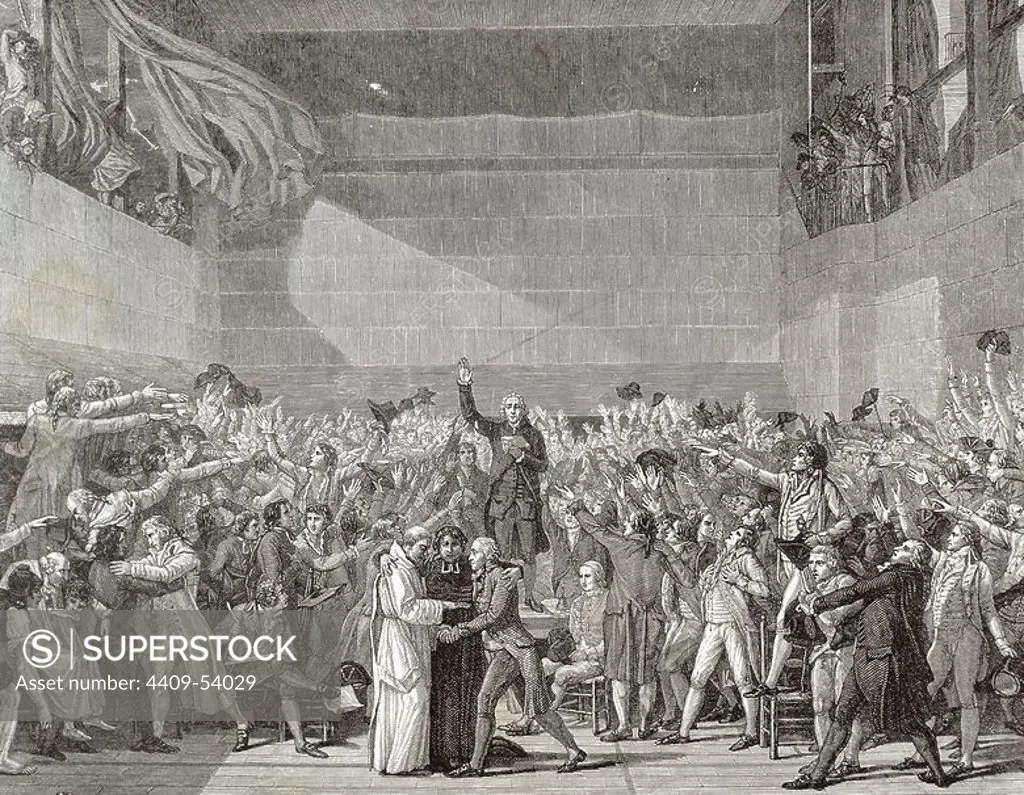 French Revolution. The Tennis Court Oath (June 20, 1789). Engraving, 19th century.