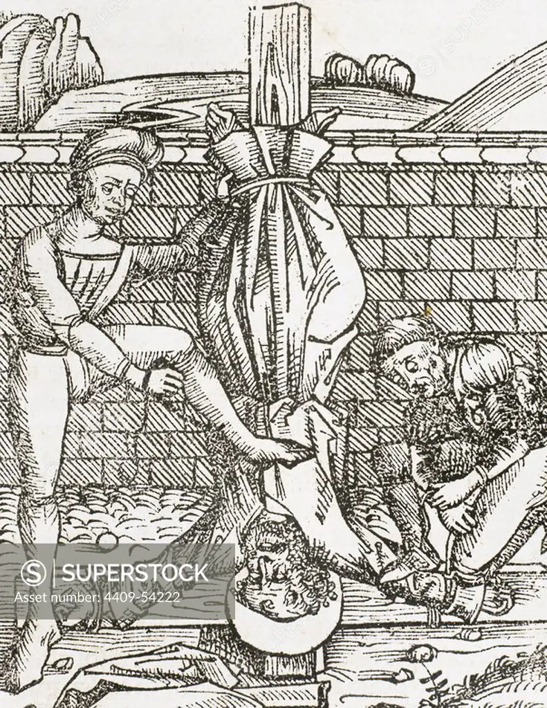 Martyrdom of Saint Peter. Engraving, 16th century.