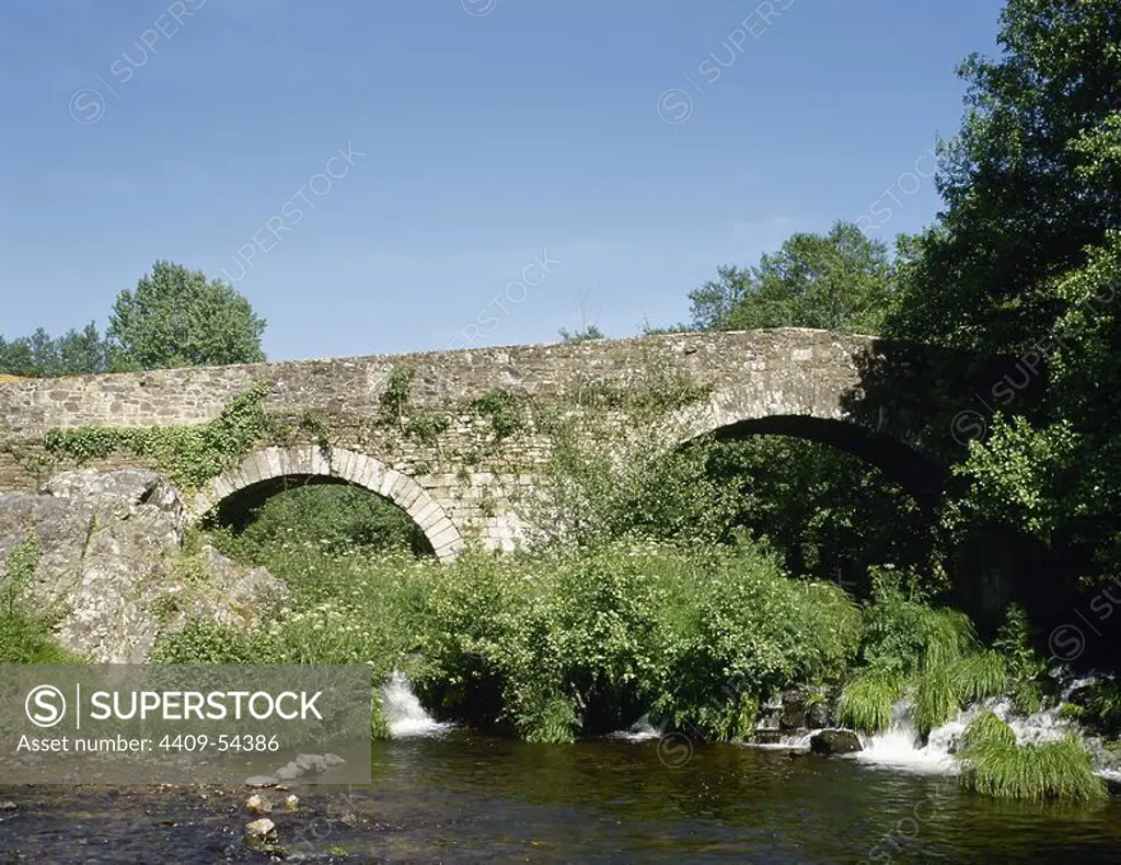 Spain, Galicia, La Corua province, Melide, Furelos. Bridge over the Furelos river. Medieval era. Way of St. James.