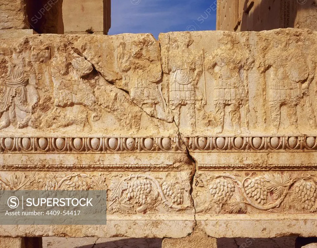 Syria. Palmyra. Temple of Bel. Relief of an architrave with depiction of citizens of Palmyra in procession making offerings to god Bel. (Photo taken before the Syrian civil War).