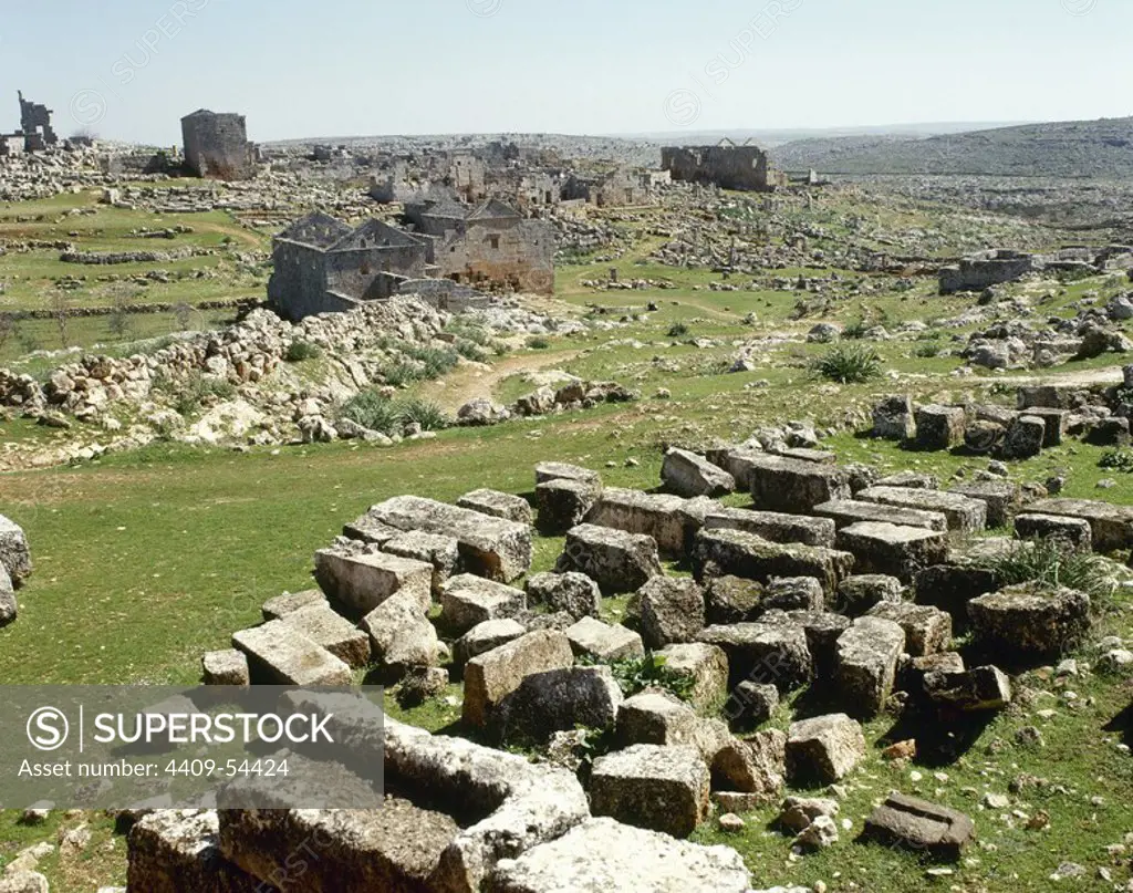 Syria. Dead Cities. Serjilla. Panoramic view of the archaeological site and necropolis. (Photo taken before the Syrian civil war).