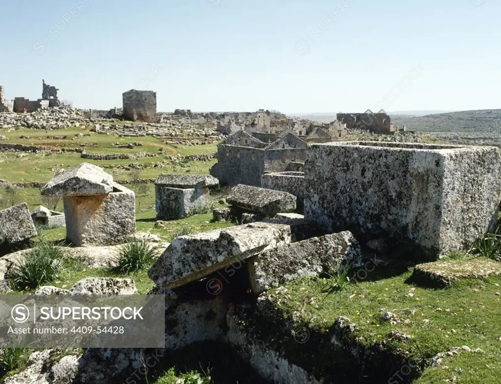 Syria. Dead Cities. Serjilla. Ancient city founded ca. 473 AD and abandoned in 7th century AD. Remains of the necropolis. (Photo taken before the Syrian civil war).