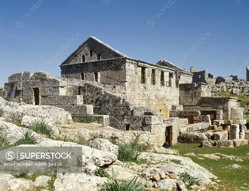 Syria. Dead Cities. Serjilla. Ancient city founded ca. 473 AD and abandoned in 7th century AD. Public baths (Byzantine period). Exterior view. (Photo taken before the Syrian civil war).