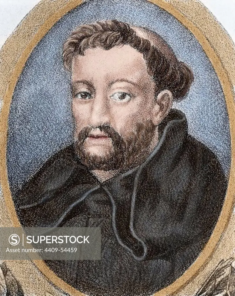 Fray Luis de Leon (1528-1591). Spanish poet and prose writer of the Renaissance. Engraving, 1798. Colored engraving.
