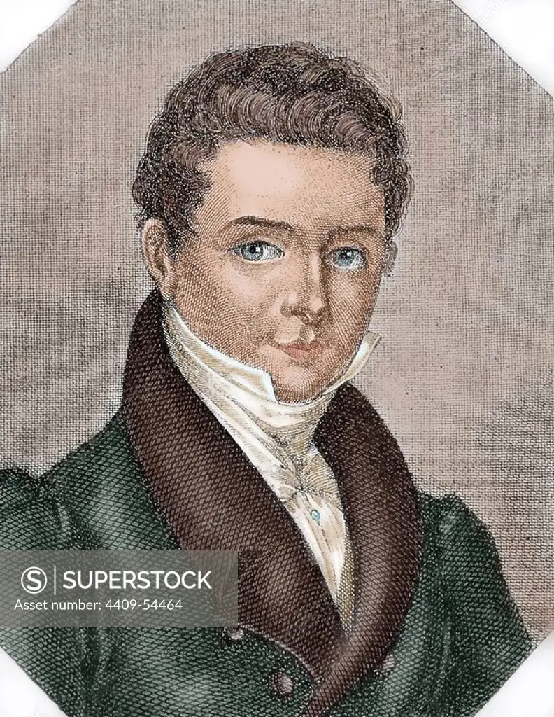 Washington Irving (1783-1859). American author, essayist, biographer and historian. Colored engraving.