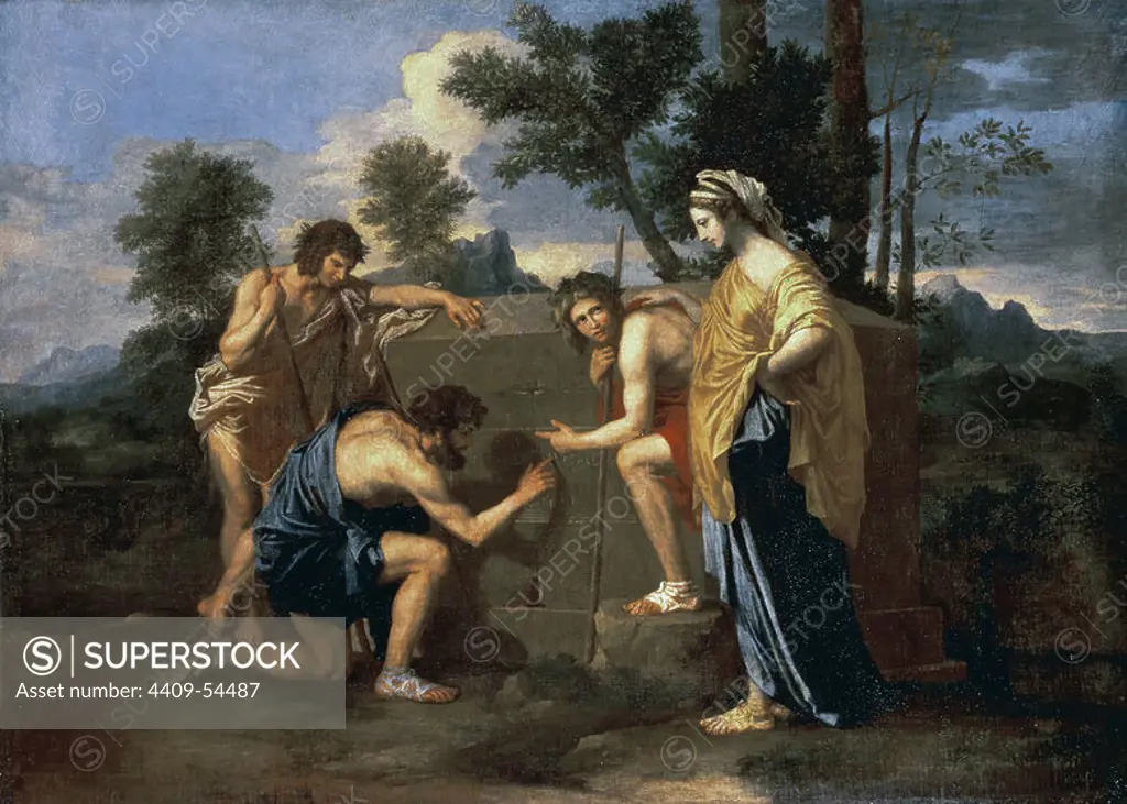 Nicolas Poussin (1594-1665). The leading painter of the classical French Baroque style. Et in Arcadia ego (The Shepherds of Arcadia), second version, (1637-1638). Oil on canvas (85 x 121 cm). Louvre Museum. Paris, France.