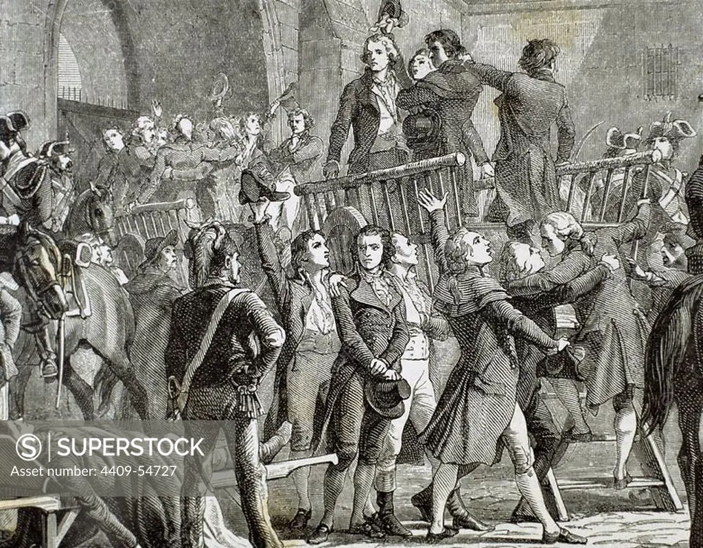 French Revolution. 1789. The Girondins out of prison to go to the gallows. Engraving, 19th century.