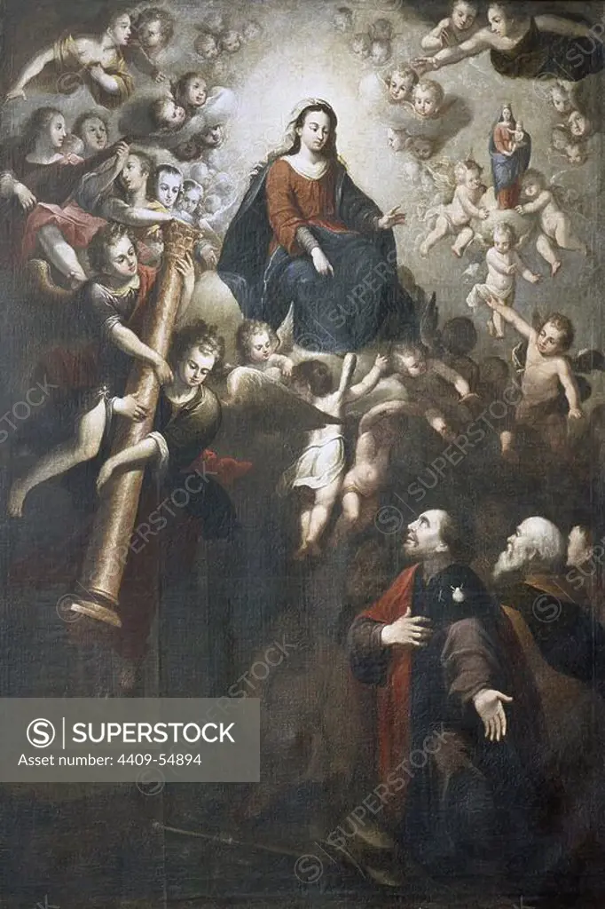 The Coming of Our Lady of the Pillar to Zaragoza. Anonymous painting, 1764. Church of Our Lady the Virgin of the Olive. Ejea de los Caballeros, Zaragoza province, Aragon, Spain.