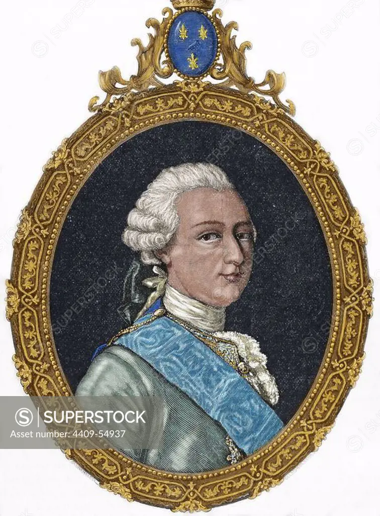Louis Joseph de Bourbon (1736-1818), Prince of Conde from 1740 to his death. He held the prestigious rank of Prince du Sang. Engraving by Pannemaker. Colored.
