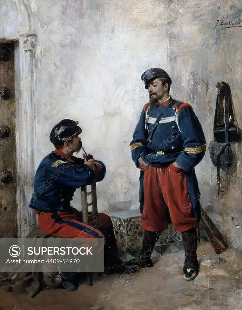 BENLLIURE, JOSE SPANISH PAINTER, CANYAMELAR (VALENCIA) 1855 - 1937. "TWO SOLDIERS" OIL 1876. BUENOS AIRES MUSEUM OF FINE ARTS. SFGP / © KORPA.