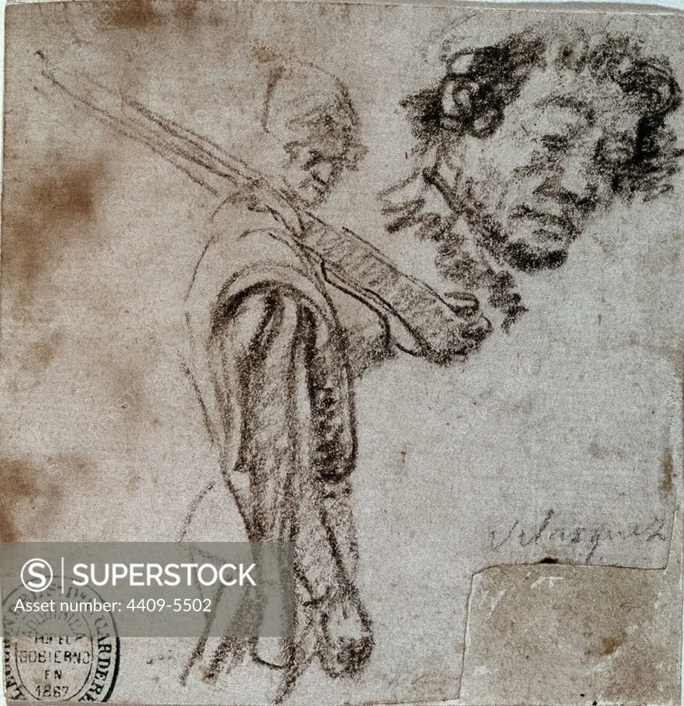 Drawing of a soldier with his weapon on his shoulder and study of a face. Dibujo de un soldado con el arma al hombro y estudio de una cara. Madrid, National library of fine art. Author: DIEGO VELAZQUEZ (1599-1660). Location: BIBLIOTECA NACIONAL-COLECCION. MADRID. SPAIN.