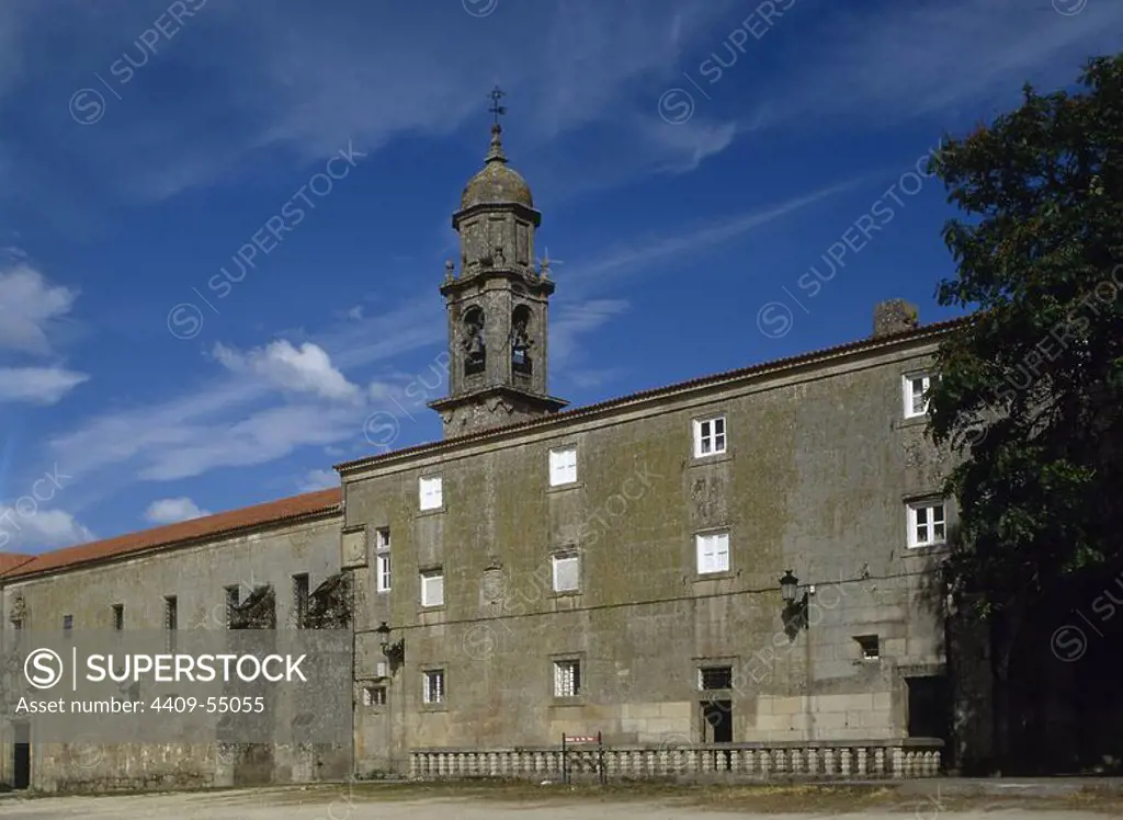 Spain, Galicia, Ourense province, Allariz. Monastery of Santa Clara. Poor Clares. Baroque style. View of the facade. 18th century.. The Way of St. James.