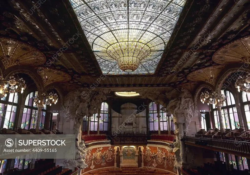Spain. Barcelona. Palace of Catalan Music. 1905-1908. Modernist style. Built by Lluis Domenech Montaner. Concert hall.