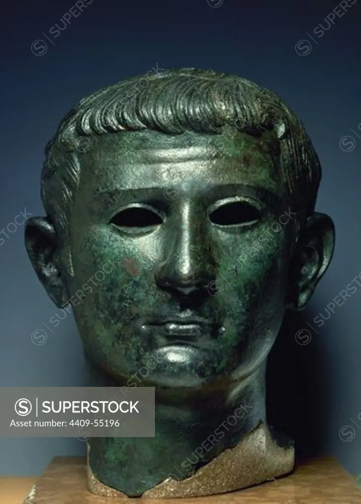 Tiberius (42 BC-37 AD). Roman emperor. Bust. Bronze. Found in Tiermes (Spain). National Archaeological Museum. Madrid. Spain.