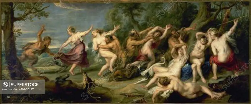 Diana and her Nymphs surprised by Satyrs (1638-1640) by Peter Paul Rubens (1577-1640). Flemish painter. Prado Museum. Madrid. Spain.