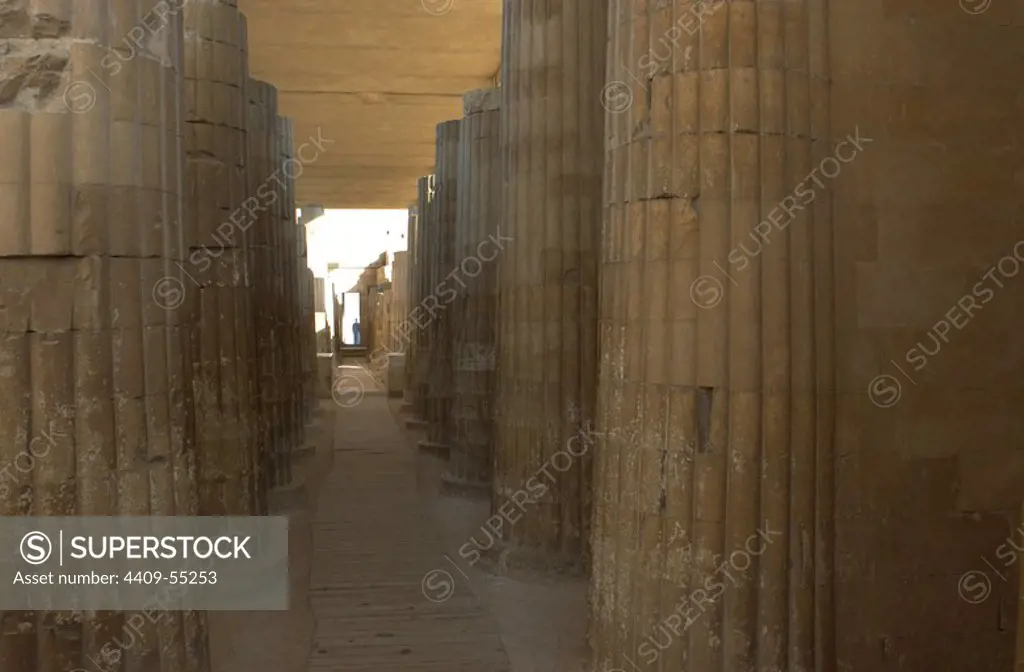 Djoser Pyramid. 3rd Dynasty. Old Kingdom. Roofed colonnade corridor. Saqqara. Egypt.