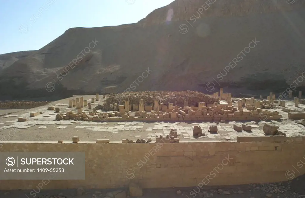 Mortuary Temple of Mentuhotep II. 11th Dynasty. Middle Kingdom. Exterior. Deir el-Bahari. Egypt.