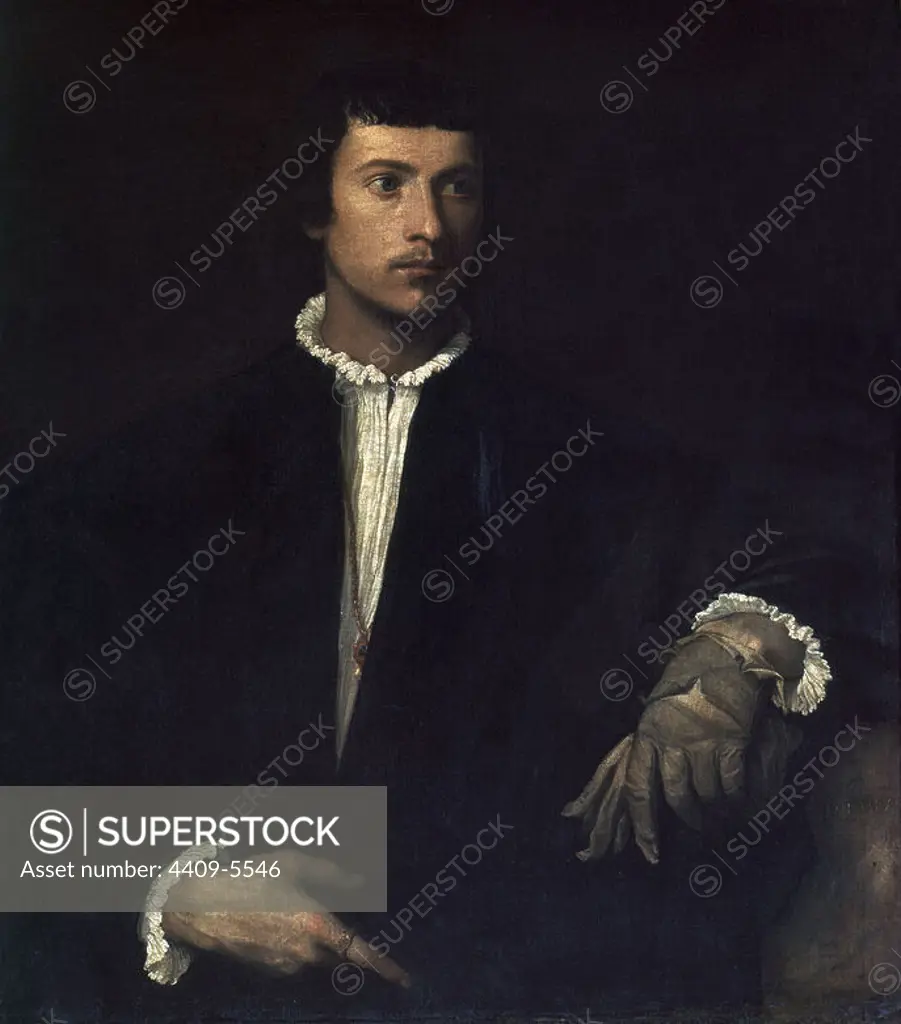 'The Man with a Glove', 1520, Oil on canvas, 100 x 89 cm. Author: TIZIANO VECELLIO DE GREGORIO-TICIANO-. Location: LOUVRE MUSEUM-PAINTINGS. France.