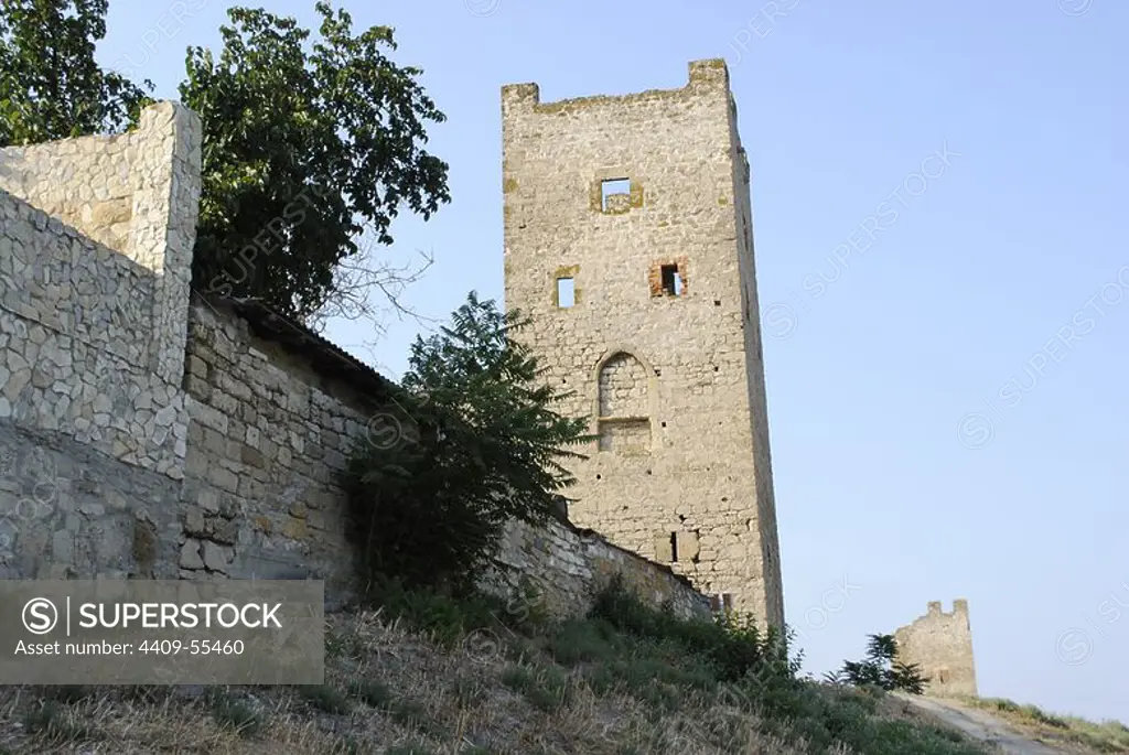 Ukraine. Autonomous Republic of Crimea. Feodosiya. Genoese Fortress. 14th century. Tower.