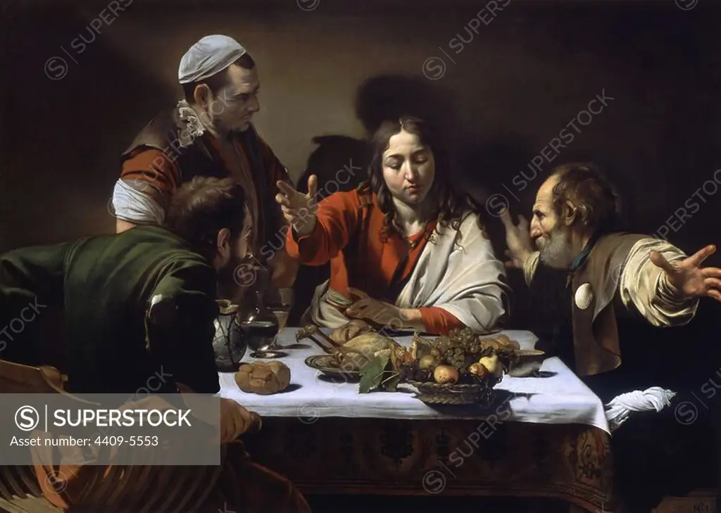 'Supper at Emmaus', 1601, Oil on canvas, 141 x 196 cm. Author: MICHELANGELO MERISI DA CARAVAGGIO (1573-1610). Location: NATIONAL GALLERY. LONDON. ENGLAND. JESUS. CRISTO RESUCITADO.