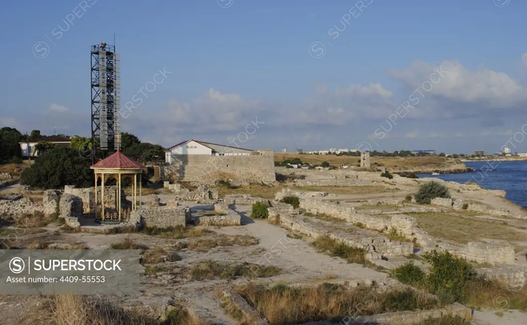 Ukraine. Chersonesus Taurica. 6th century BC. Greek colony occupied later by romans and byzantines. Ruins with the supposed spot of christening of Prince Vladimir the Great. Sevastopol.