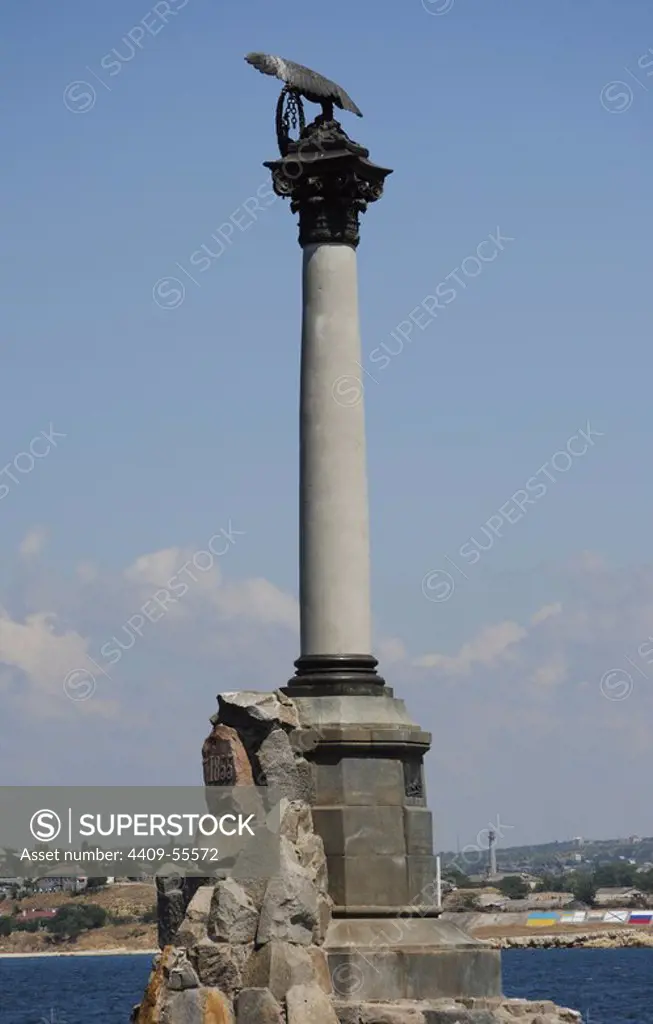 Ukraine. Sevastopol. Monument to the Scuttled Ships. 1905. By A.G. Adamson, V.A. Feldman and O.I. Enberg. Sevastopol bay.