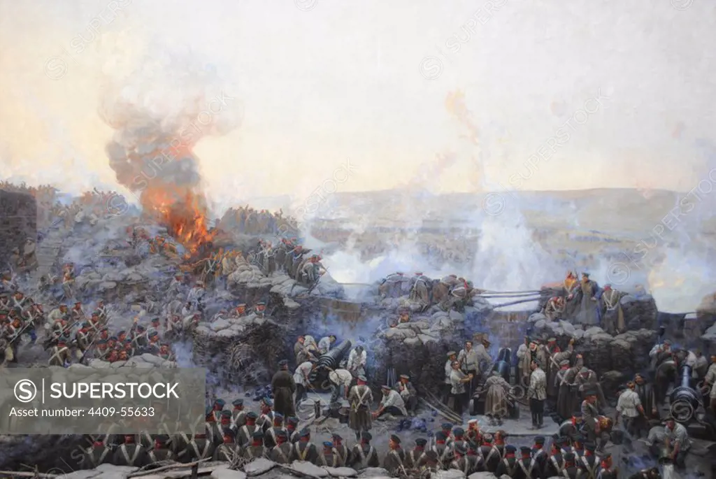 Crimean War (1853-1856). Siege of Sevastopol, 1854-1855, by Franz Alekseyevich Roubaud (1856-1928). The city, on the Black Sea, was besieged for 11 months. Detail. Museum of Heroic Defense and Liberation of Sevastopol. Crimean Peninsula. Ukraine.